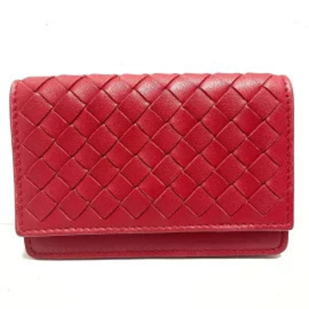 BOTTEGA VENETA Intrecciato Business Card Red x Pink Leather